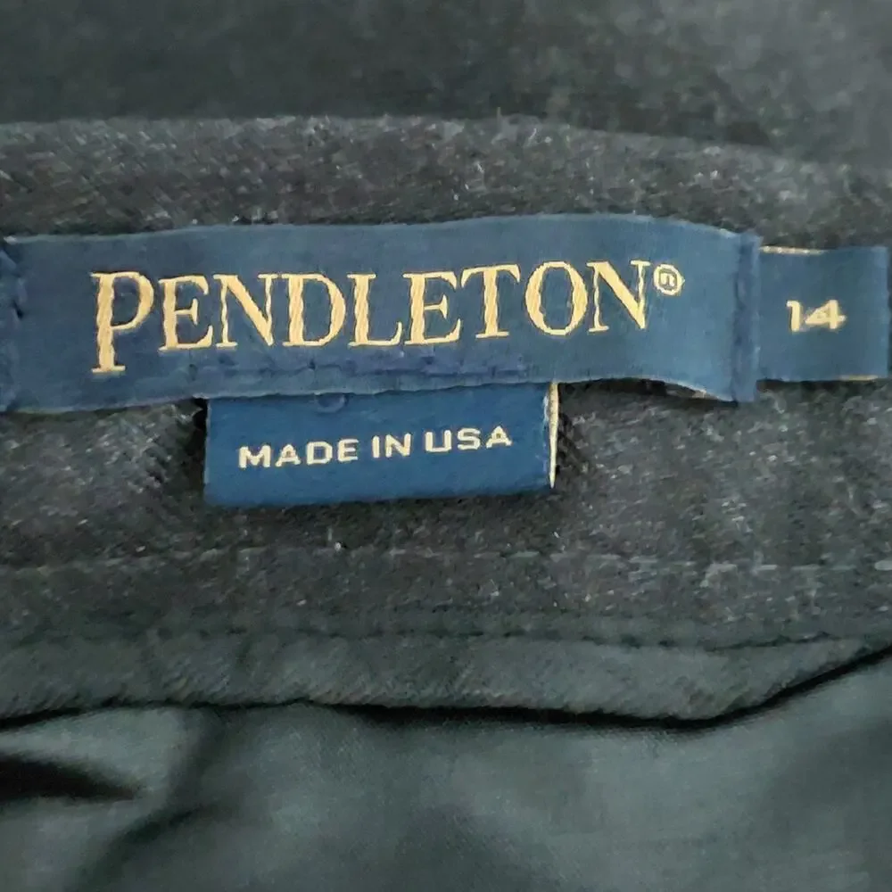 Pendleton Made in USA 100% Wool Gray Straight Midi Skirt Women Size 14